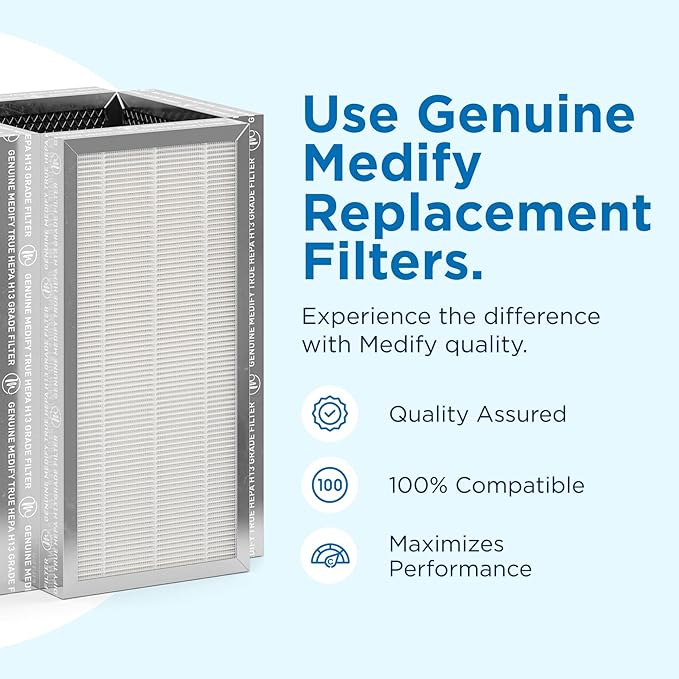 Medify MA-50 Genuine Replacement Filter for Allergens, Smoke, Wildfires, Dust, Odors, Pollen, Pet Dander | 3 in 1 with Pre-Filter, True HEPA H13 and Activated Carbon | Removal to 0.1 Microns | 1-Pack