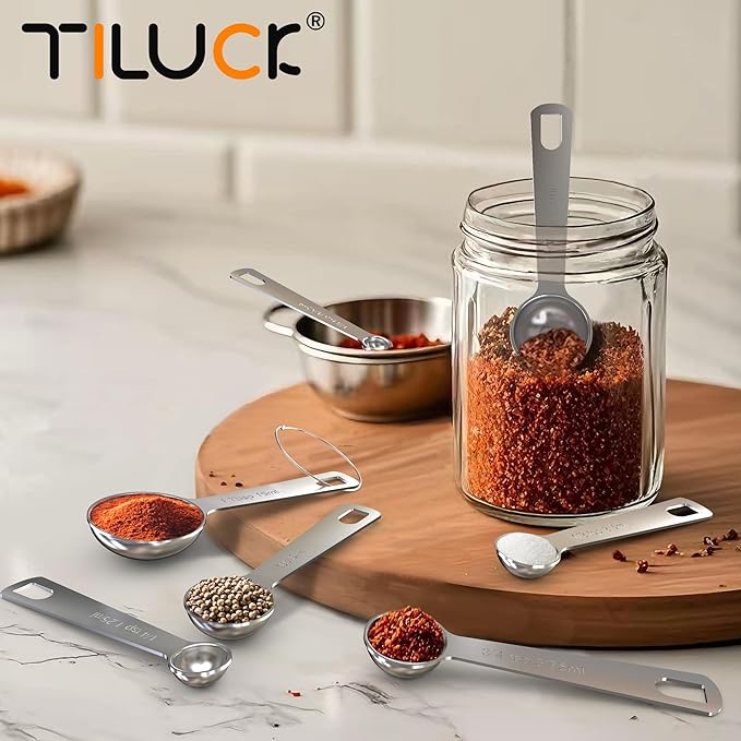 TILUCK Stainless Steel Measuring Spoons Set,Coffee Scoop Spoon,Kitchen Gadgets for Cooking & Baking,Set of (7)