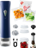Compact Vacuum Sealer for Food with Bags & Mason Jar Kit, Saver 5X Fresh Longer, 15PCS Reusable Bags, Wide and Regular Mouth Kits, Wine Stopper for Kitchen Fridge Travel Seal Meal