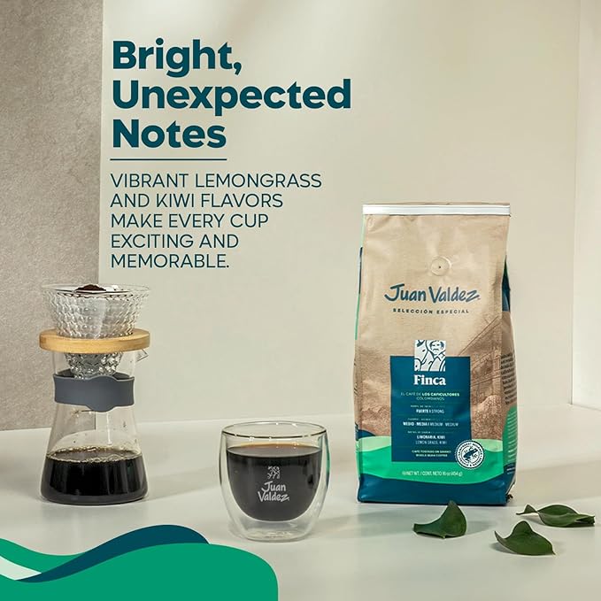 Juan Valdez Finca Whole Bean Coffee - Dark Roast | 16 oz / 454 gr | 100% Colombian Coffee - Rainforest Certified | With Lemongrass & Kiwi Notes