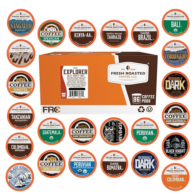 Fresh Roasted Coffee, Explorer Variety Pack, K-Cup Compatible, 96 Pods