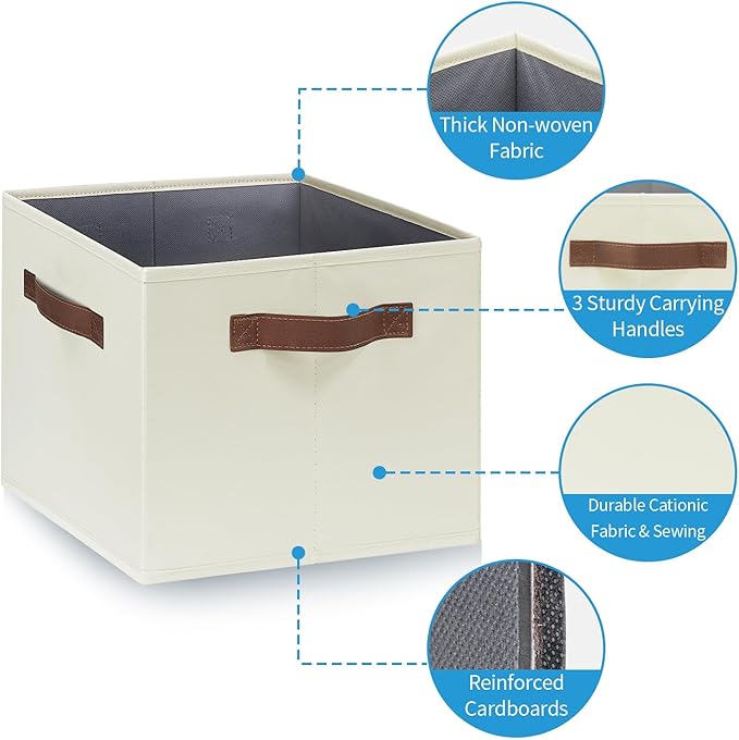 GhvyenntteS Large Storage Baskets for Shelves 6 Pack, Collapsible Fabric Storage Bins with 3 Handles, Decorative Closet Organizers and Storage bins for Clothes Blanket Beddings (Beige, 15"x11"x9.6")