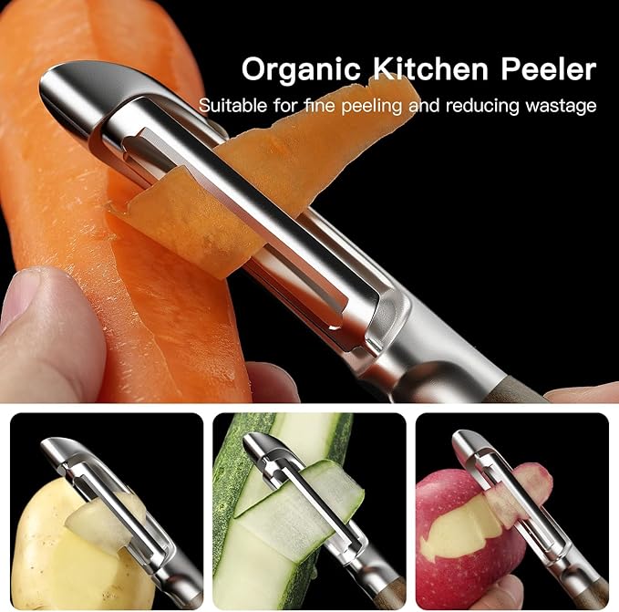 JUSEEPO Premium Vegetable Peeler, I Type Swivel 304 Stainless Steel Blade Comfortable Solid Wood Handle, Practical Gift for Restaurant Baking Chef Woman for Veggie, Fruit, Potato(Exotic Ebony)