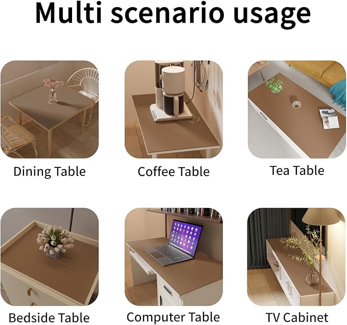 Leather Table Cover,1.8mm Thick,48x72 Inch Table Protector,Table Protector for Dining Room Table,Dining Table Cover,Table Cover Protector,Table Top Protector(Mud Color+Champagne Gold,48x72)