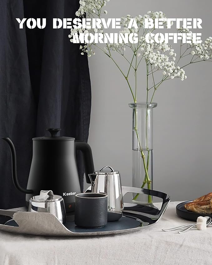 Electric Kettle, Gooseneck Kettle with Auto Shut Off, 0.8L Small Eletric Tea Kettle, Precise Spout Designed for Coffee Tea, 1000W Quick Heat Up, Stainless Steel, Matte Black