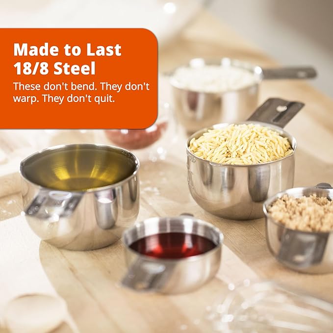 Heavy-Duty 304 Stainless Steel Measuring Cup Set (18-Piece) - Stackable, Dual Metric/US, Long & Narrow Spoons for Spice Jars + 5 Mini Spoons