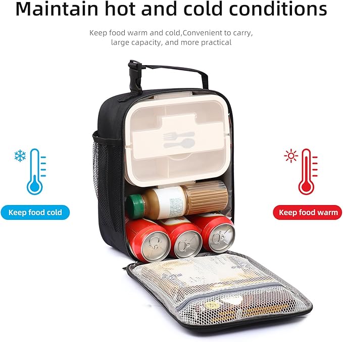 Lunch box Lunch bag for men women Insulated Lunchbox Lunch bags for Work Picnic Travel (Black)