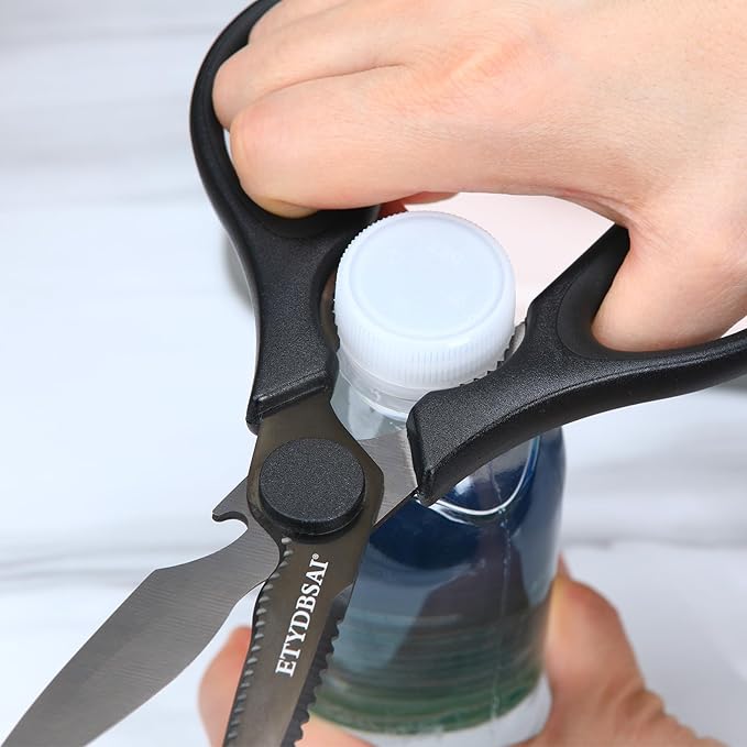 All Purpose Kitchen Scissors for Food, Heavy Duty Kitchen Shears that Come Apart Dishwasher Safe, Sharp Durable Stainless Steel Scissors for Meat, Soft Grip Comfort Handle,Titanium Plated Black