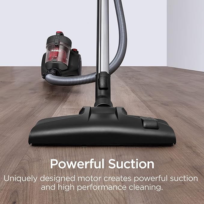 Eureka Bagless Canister Vacuum Cleaner, Lightweight Vac for Carpets and Hard Floors, Red, Whirlwind NEN110D