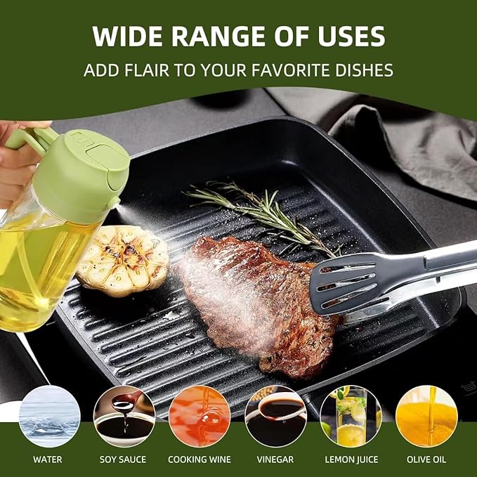 2pcs Oil Sprayer for Cooking, 16oz/470ml Oil Dispenser for Kitchen, 2 in 1 Olive Oil Dispenser Bottle for Kitchen Gadgets, Air Fryer, Salad, BBQ (Ivory, Green)