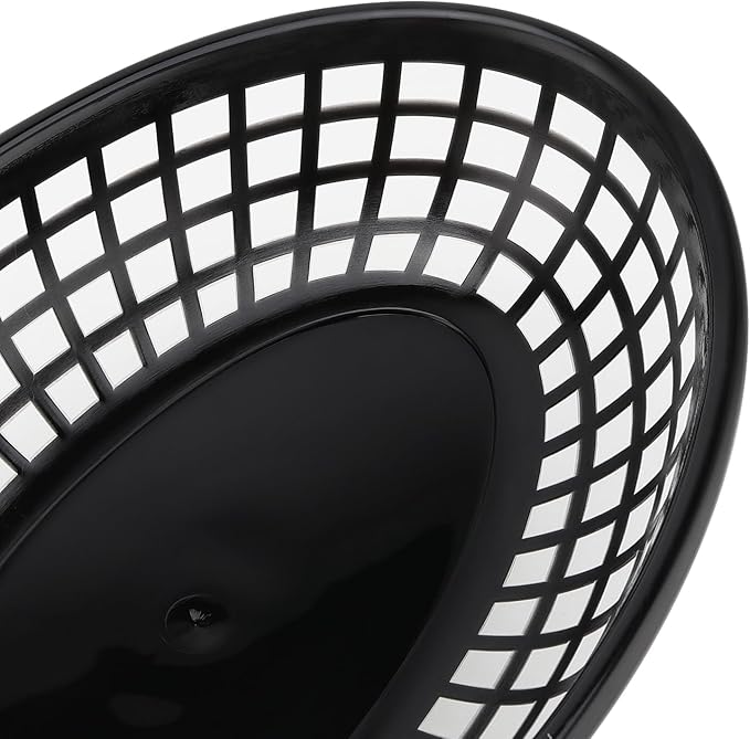 60 Pack 9x5.7x1.6 Inch Black Plastic Fast Food Baskets, Restaurant Serving Basket, Oval Fast Food Serving Baskets for Picnic, Chicken, Burgers and Fries