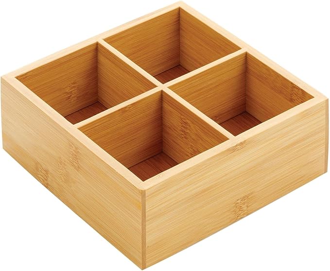 mDesign Bamboo Divided Storage Bin Container, Drawer Organizer Crate Box for Kitchen Pantry Cabinet, Shelf, Island Countertop, Holds Snacks, Spices, Drinks, Echo Collection, Natural/Tan