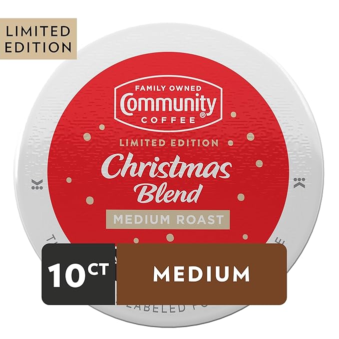 Community Coffee Christmas Blend, 10 Count Coffee Pods, Medium Roast, Compatible with Keurig 2.0 K-Cup Brewers, 10 Count (Pack of 1)