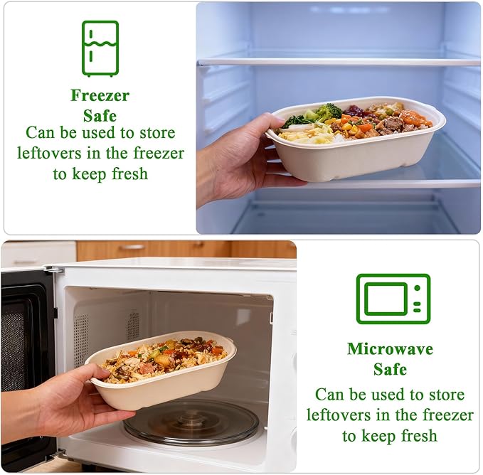 50-pack 34 oz Disposable Food Containers with Lids, Sugarcane Pulp Take Out Containers, Compostable To-Go Microwave Safe Lunch Box for Meal Prep, Salad, Pasta, Nacho, Burrito