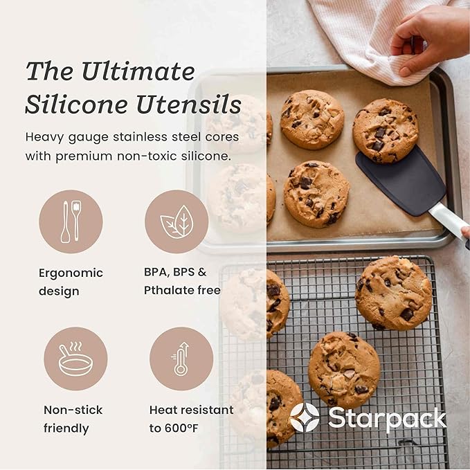 StarPack Premium Flexible Silicone Spatula Set - 3 Spatulas for Nonstick Cookware - 600°F High Heat Resistance Spatula Set - Spatulas for Kitchen Use for Fish, Eggs, Pancakes & Cookies (Stormy Grey)