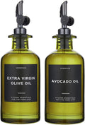 Green Glass Olive Oil Dispenser Bottles For Kitchen, Avocado Oil Dispenser Set, Modern Decor, Gold Kitchen Accessories for Home, Airbnb, Cafe (Black, Set of 2)