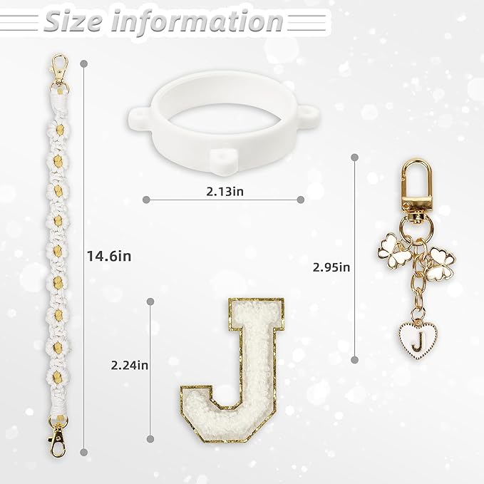 Cute Letter Charm Set Compatible with Owala Water Bottle 24 oz, 32 oz, 40 oz, Owala Kids, Owala Coffee Tumbler, Owala FreeSip – Includes Handle Strap, for Owala Accessories & Stanley Cup Accessories