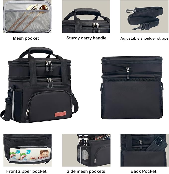 Lunch Box For Men/Women,Large Double-layer Insulated Expandable Reusable Leakproof Cooler Bags For Adults,Lunch Bag With Adjustable Shoulder Strap For Office Travel Picnic（Camo）