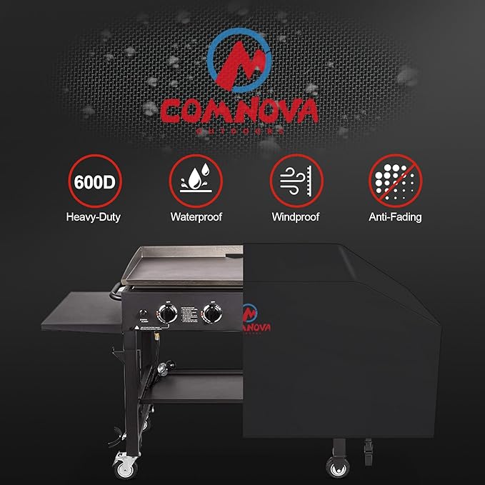 Comnova Griddle Cover for Blackstone Griddle 36 Inch - 600D Flat Top Grill Cover for Blackstone 4 Burner Griddle Without Hood, Outdoor 36" Griddle Cover for FTG600 (with Pole)