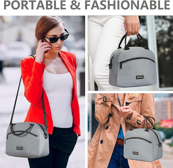 Lunch Bag Women Insulated Lunch Bag For Men Waterproof Lunch Cooler Bag Insulated Lunch Box For Women Portable Reusable Lunch Bag Two-Tone,With Adjustable Shoulder Strap For Many Occasions,Gray-black