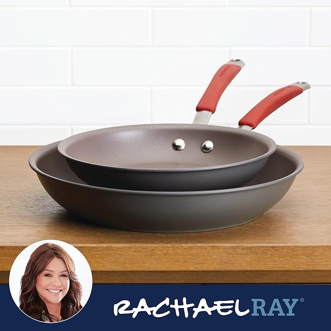 Rachael Ray 87633 Cucina Hard Anodized Nonstick Frying Pan Set / Fry Pan Set / Hard Anodized Skillet Set - 9.25 Inch and 11.5 Inch, Gray