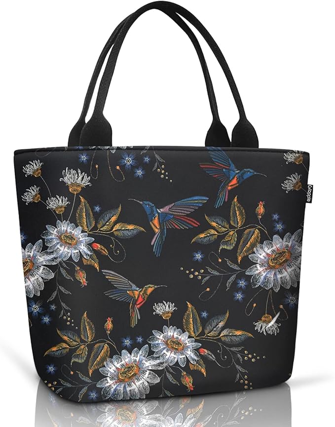 Gloppie Womens Lunch Bags for Work Leakproof Lunch Bag Women Insulated Lunch Tote Cooler Bag Loncheras para mujer Hummingbird Daisy 9L