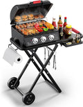 3-Burner Portable Gas Grill with 30,000 BTU, 320 SQ.IN Detachable Propane Grills, Non-Stick Porcelain Grate, Built-in Thermometer, Quick-Fold Design for Camping, Tailgating & Outdoor BBQ