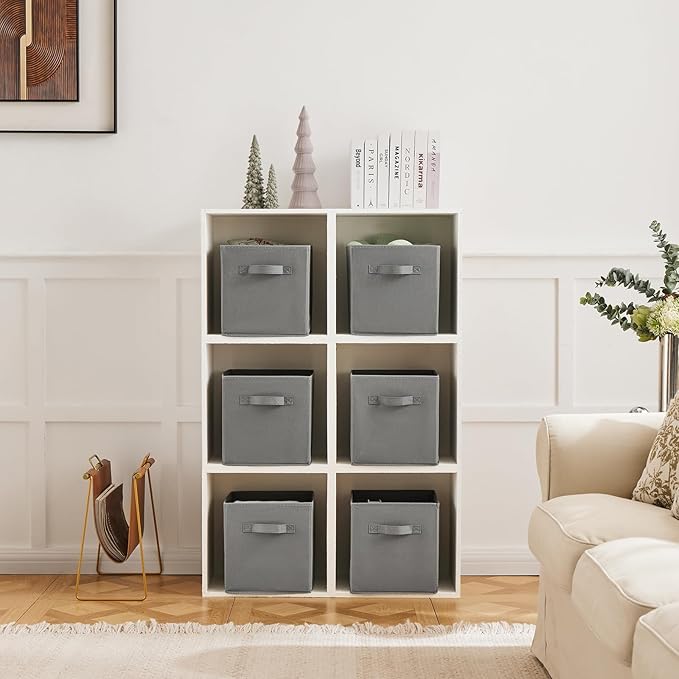 MAX Houser 6 Pack Foldable Fabric Storage Bins with Handles - Ideal for Closet Organization, Bedroom and Nursery (Grey, 10.5"x10.5"x11")