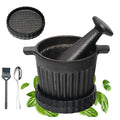 UKEMEN Cast Iron Mortar and Pestle Set, 3-Piece Small Garlic Grater Plate with Brush and Scoop, Heavy Duty Muddler and Bowl Grinder Set Perfect for Guacamole/Spices/Herbs/Solid/Metal/Glass/Rock