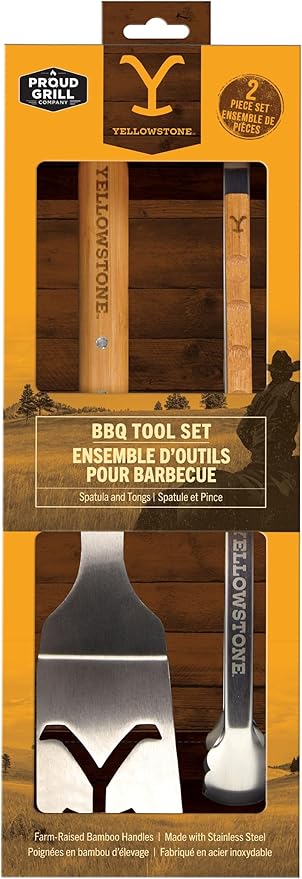 Y Yellowstone BBQ Tool Set - 2 pc Grill Set Includes Spatula and Tongs | Ideal BBQ Grill Accessories Utensils Set | Authentic Yellowstone Merchandise
