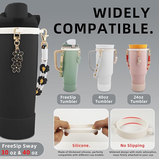 Silicone Boot Set for Owala Water Bottle 24 oz, 32 oz, 40 oz - Includes Anti-Slip Sleeve & Water Bottle Handle Strap, Perfect Owala Accessories, Fits Owala Tumbler, Owala FreeSip, Owala Candy Coated