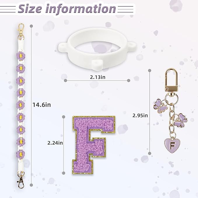 Cute Letter Charm Set Compatible with Owala Water Bottle 24 oz, 32 oz, 40 oz, Owala Kids, Owala Coffee Tumbler, Owala FreeSip – Includes Handle Strap, for Owala Accessories & Stanley Cup Accessories