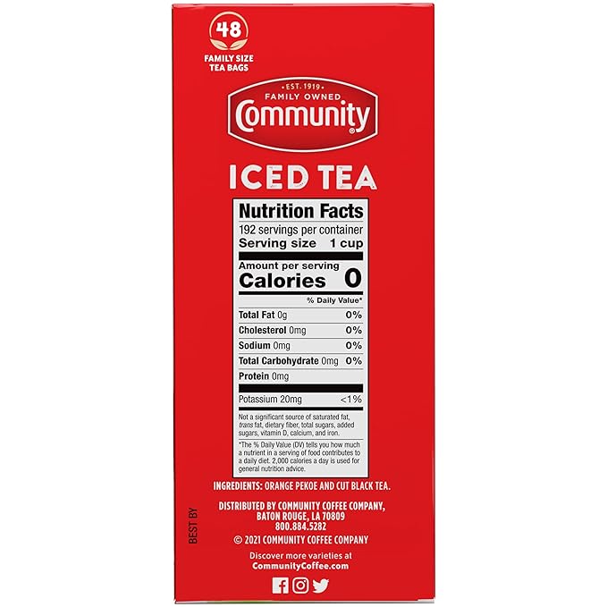 Community Coffee Signature Iced Tea, 48 Family Size Tea Bags, 48 Count Box (Pack Of 1)
