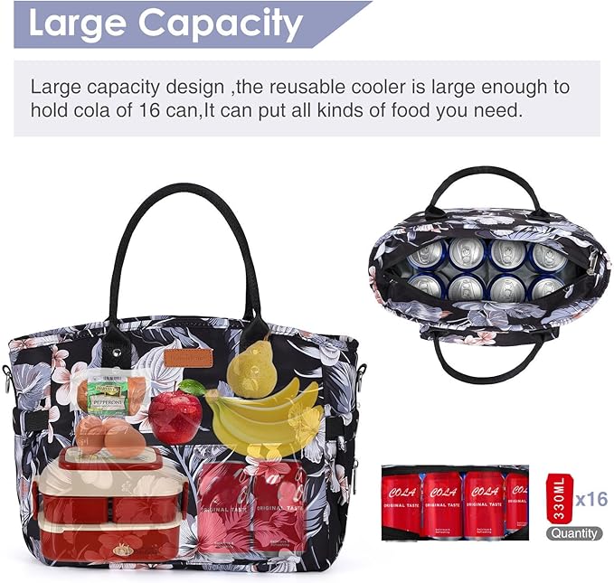 Insulated Lunch Bag for Women/Men,LeakProof Adult Lunch Box,Large Lunch Tote Bag with Removable Shoulder Strap,Portable Reusable Lunch Cooler Bag for Office Work Picnic Beach