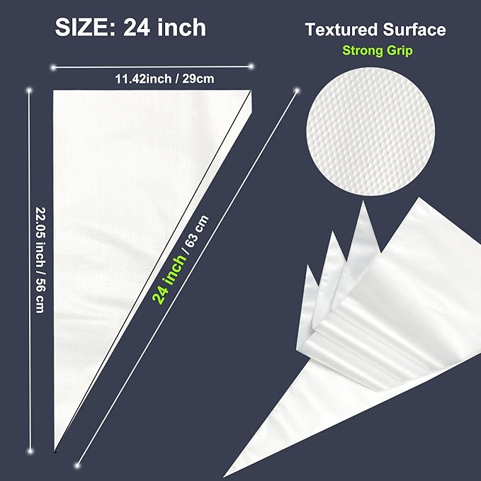 24 Inch Icing Piping Bags, 200 Pcs Large Pastry Bags, Frosting Piping Bags Disposable for Wedding Cake, Birthday Party Dessert, Cupcake Decorating