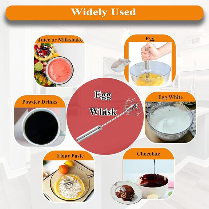 Stainless Steel Semi Automatic Whisk Egg Beater Whizzy Whisk, Hand Push Blender Kitchen Mixer Wisking Tool for Blending Cooking Gadgets(12in)