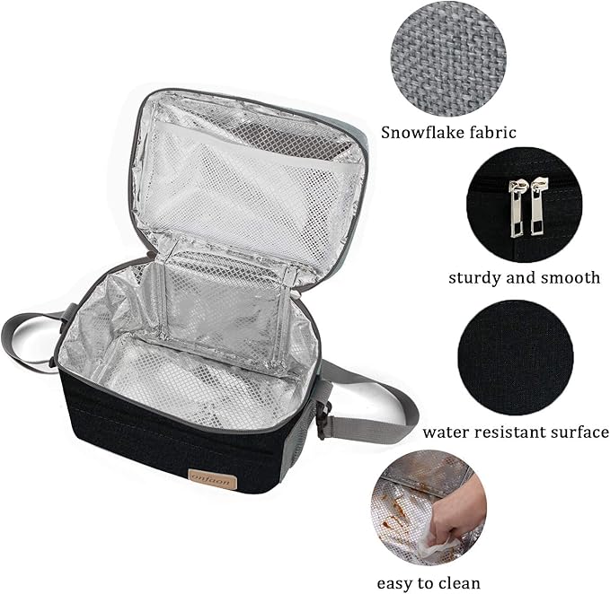 ONFAON Lunch Bag for Men/Women, Insulated Reusable Lunch Box Leakproof Cooler Tote Bag Freezable with Adjustable Shoulder Strap for Office Work Picnic Beach(Black)