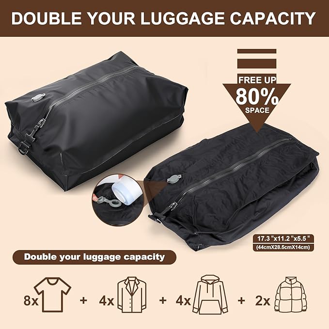 25 Pack Vacuum Storage Bags for Clothing Travel Vacuum Seal Bags With Wireless Pump IP67 Waterproof Reusable Vacuum Compression Bags for Clothing Luggage (1Travel Bag +6Small+6Middle+6Large+6Jumbo)