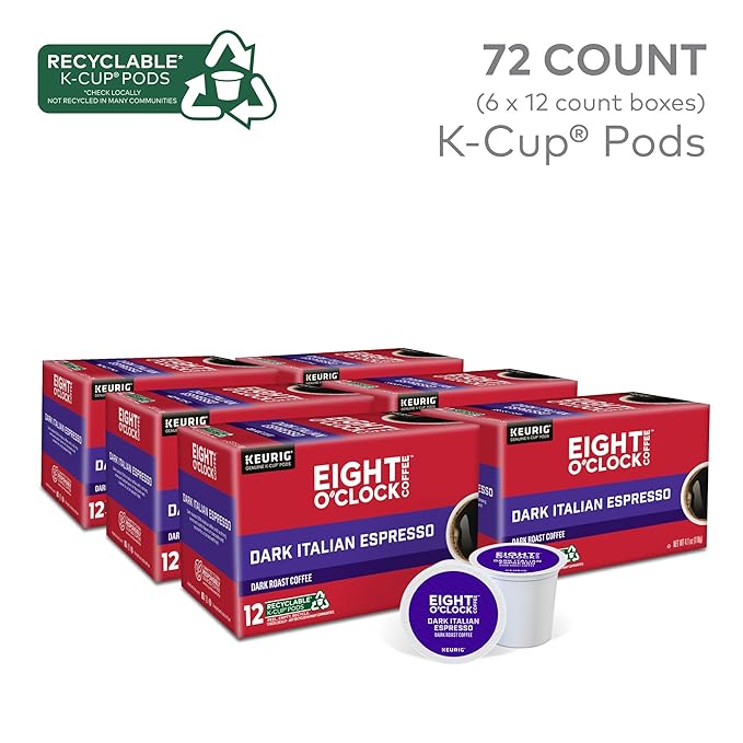 Eight O'Clock Coffee Dark Italian Roast Keurig Single-Serve K-Cup Pods, Dark Roast Coffee, 72 Count