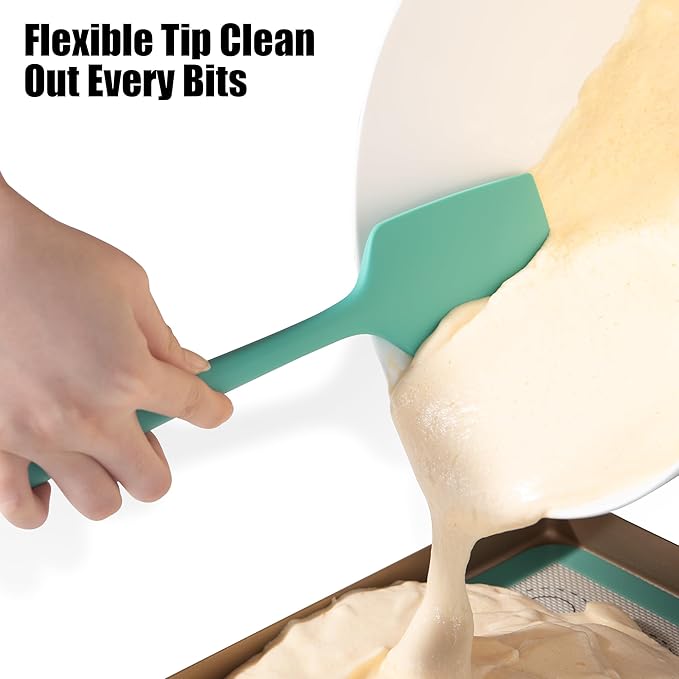 Doosu Silicone Scraper Spoon Spatulas, 600°F Heat Resistant BPA Free Rubber Flat Spatula, Kitchen Mixing Stirring Cooking Spoonula, Non-Stick Dishwasher Safe Baking Supplies (2 Pcs, Aqua+Red)