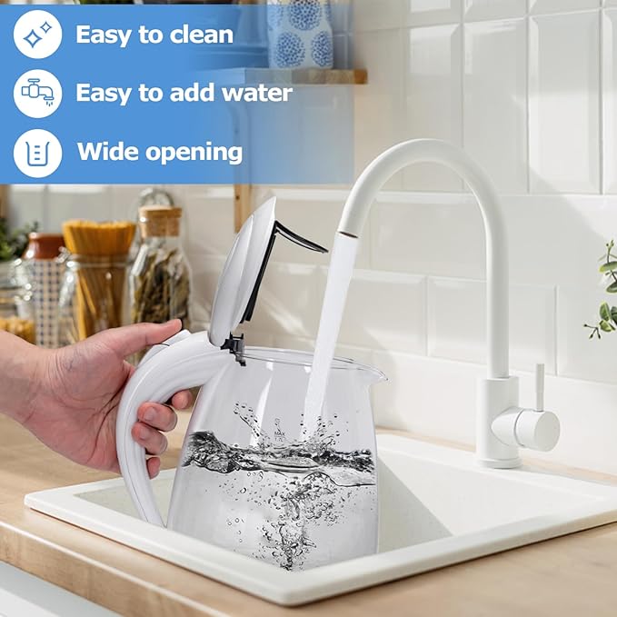 Aigostar Electric Kettle, 1500W Glass Electric Tea Kettle Rapid Heating, Borosilicate Glass, Auto Shutoff and Boil-Dry Protection, Hot Water Boiler BPA Free and Cordless with LED Indicator, 1.7 Liter