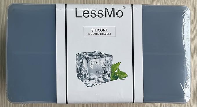 LessMo Ice Cube Tray with Lid - 2 Pack Large Silicone Ice Tray Molds for Freezer, BPA Free, Big Square Ice Cube for Whiskey, Cocktails, Baby Food, Juices
