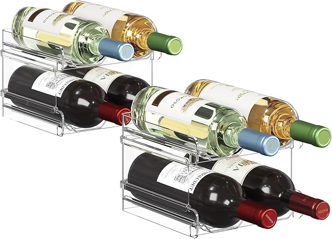 Lifewit Plastic Stackable Wine Rack for refrigerator, Cabinet, Countertop,Wine Bottle Holder, Water Bottle Organizer for Fridge, Pantry, Hold 8 Bottles