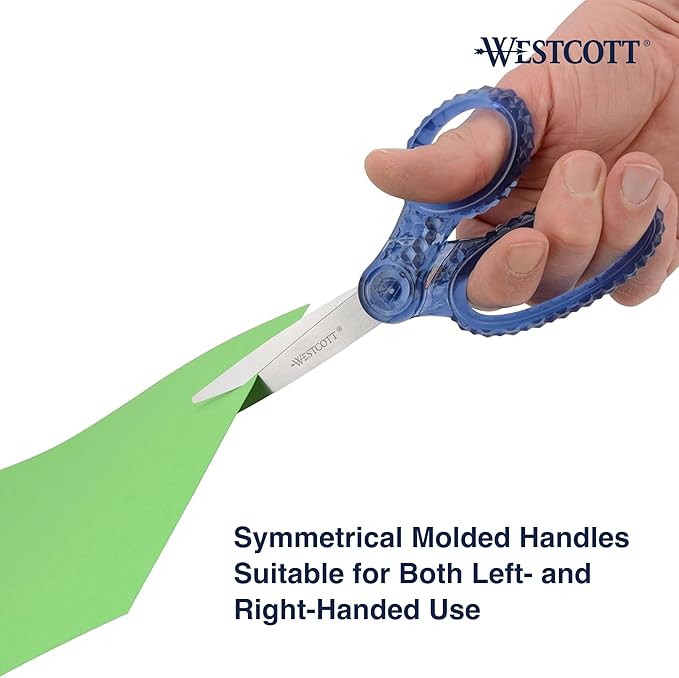 Westcott GEM Crystal-Design 7-Inch Pointed Student Scissors for Ages 12+, Classroom Essential with Comfortable Grip, Ideal for Left or Right Hand, Back to School, School Supplies, Blue