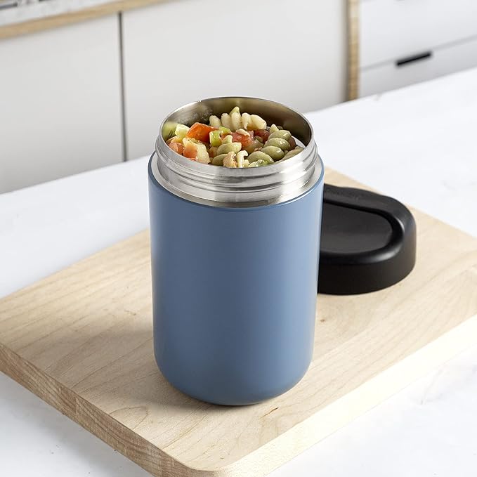 Goodful Stainless Steel Food Jar, Double Wall Vacuum Sealed Insulated Food Storage Container with Carry Handle Lid, 16-Ounce, Deep Blue
