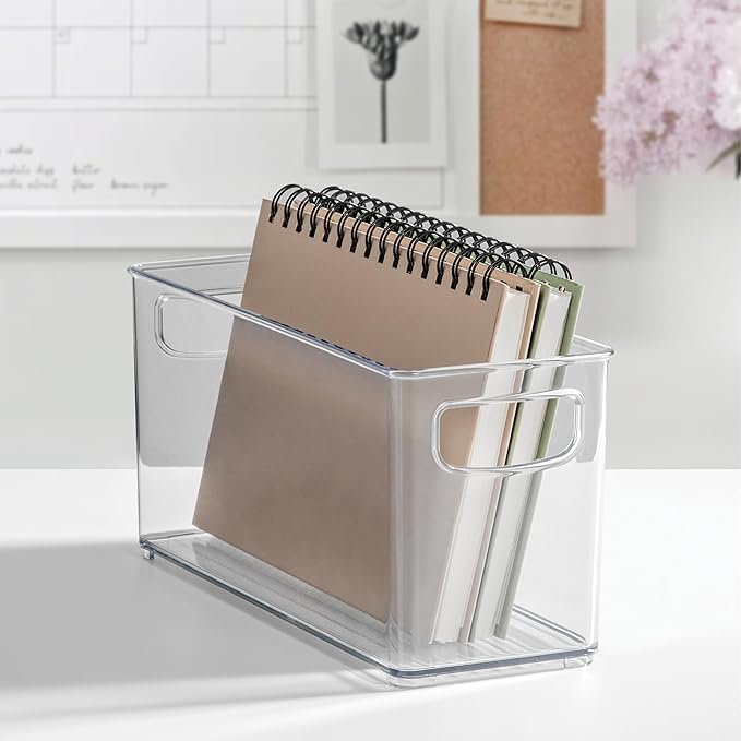 iDesign Slim Clear Plastic Stackable Storage Bin, Tall Narrow Organizer for Kitchen or Pantry, 4-Pack