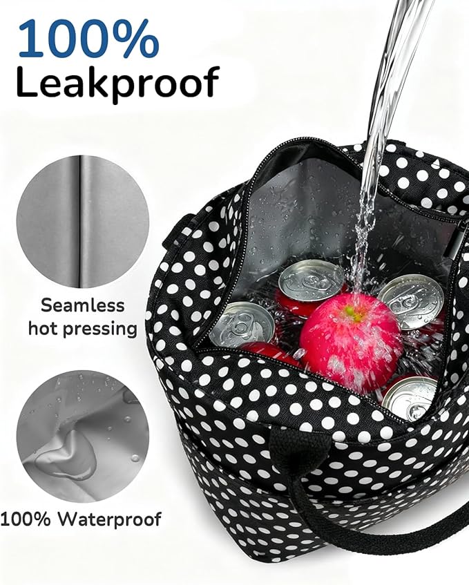 Aosbos Lunch Tote Bag, Insulated Lunch Box for Women, Leakproof Lunch Cooler Purse for Work, Polka Dot
