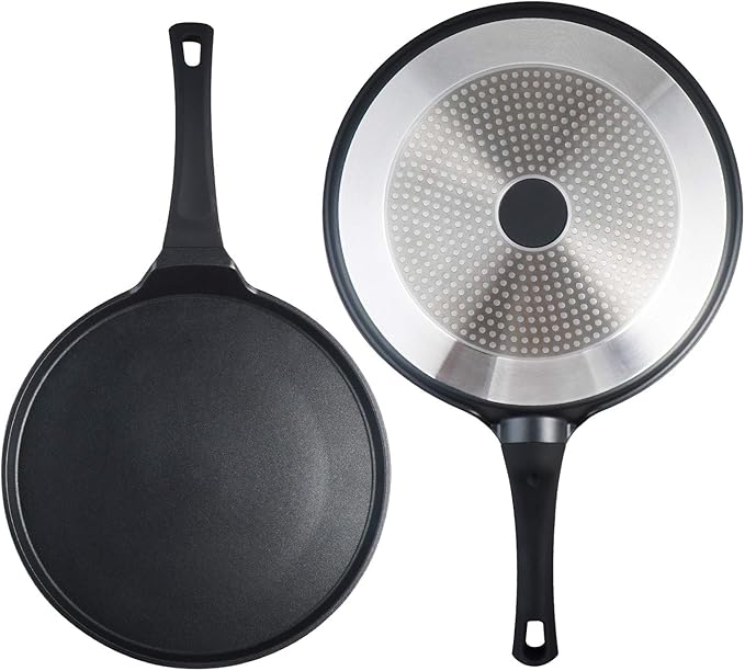 S·KITCHN Crepe Pan Nonstick Dosa Pan, Tawa Pan for Roti Indian, Non-Stick Pancake Griddle Compatible with Induction Cooktop, Comal for Tortillas, Griddle for Stove Top - 12.5 IN