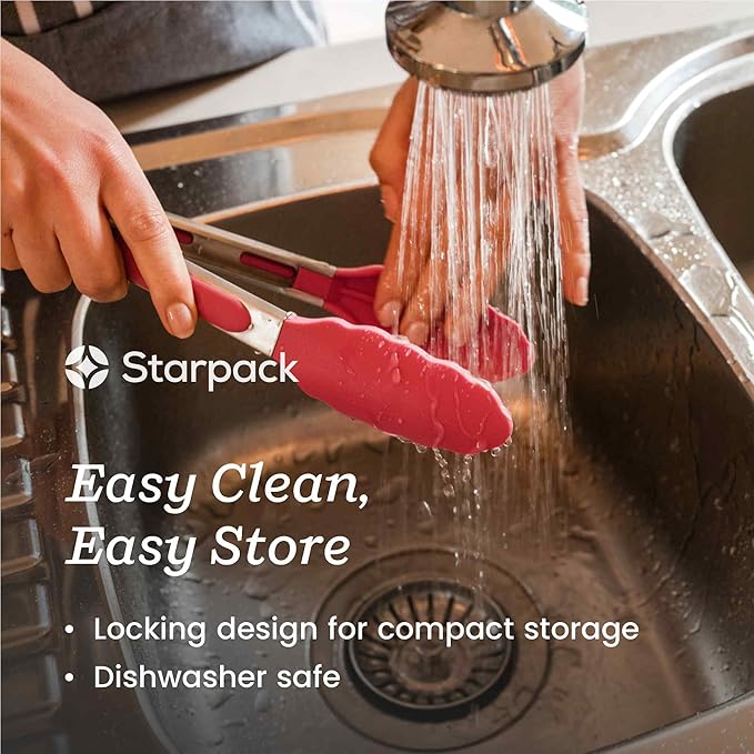 Starpack 'Get a Grip' Silicone Kitchen Tongs for Cooking (2Pcs) - BBQ Tongs for Grill Heat Resistant to 600°F - Stainless Steel Kitchen Utensils w/Non Stick Silicone Tips - 9",12" for Serving Food