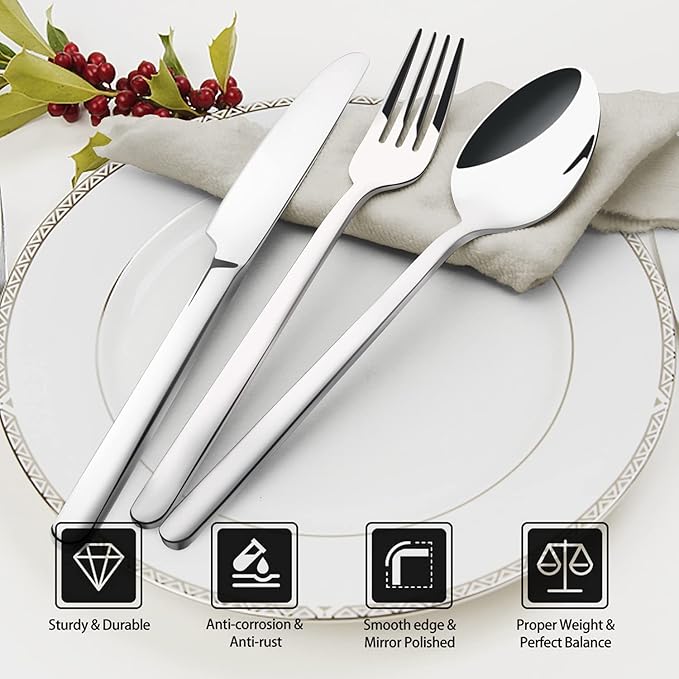 KINGSTONE Dinner Spoons Set of 4, 8 Inch 18/10 Stainless Steel Spoons Cutlery Table Spoon for Home, Kitchen & Restaurant, Dishwasher Safe